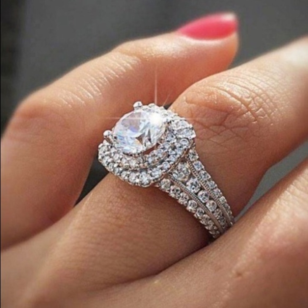 New Gold 925 sterling silver Diamond Halo Ring - Picture 2 of 5